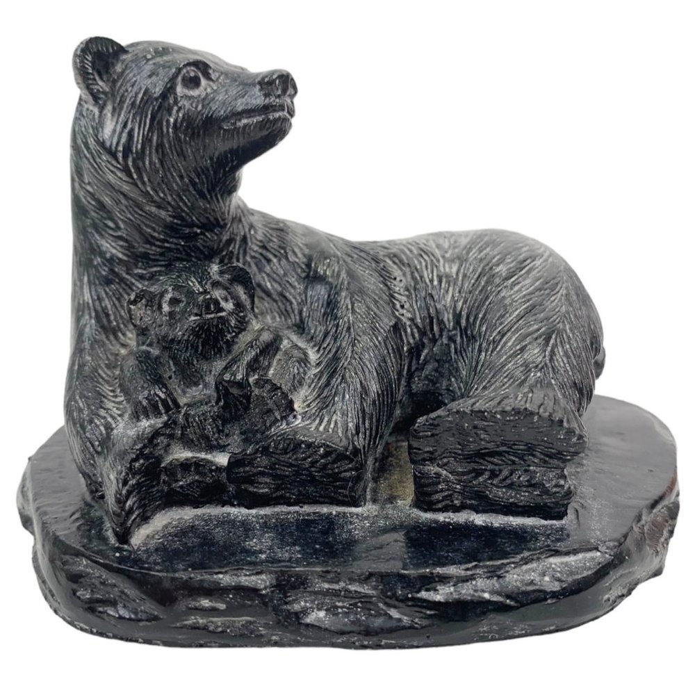 Vintage Vanstone Canada Bear Figurine Paperweight Mother Baby Carved Soapstone